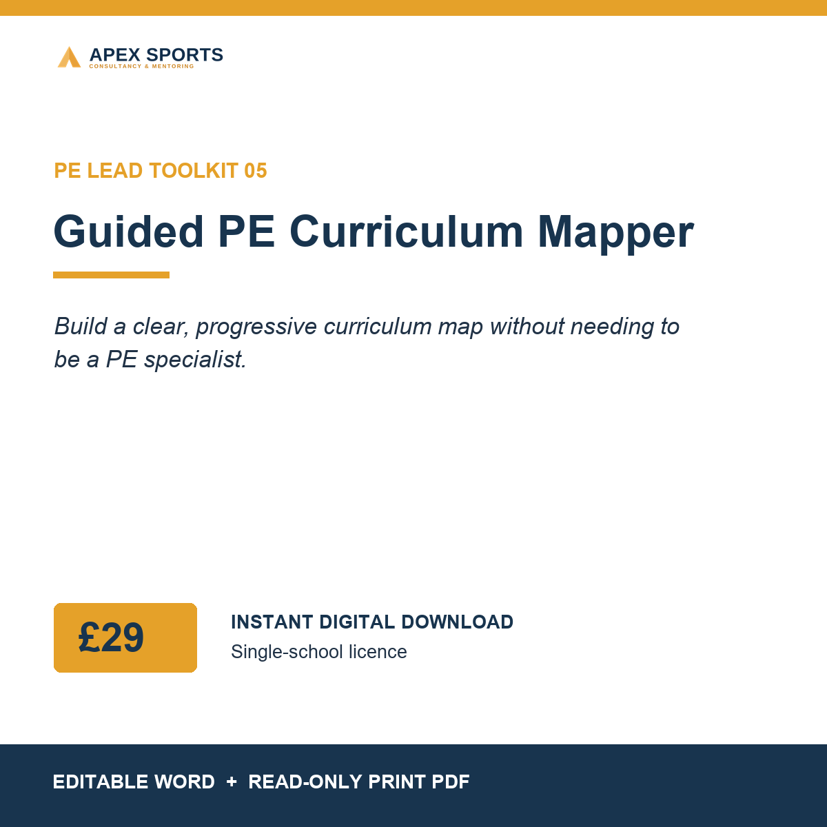 APEX Guided PE Curriculum Mapper for planning coherent primary PE coverage and progression.