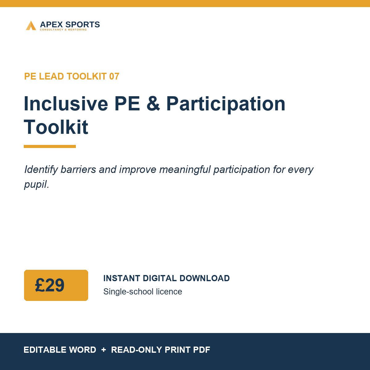 APEX Inclusive PE and Participation Toolkit for improving access, engagement and success in primary PE.
