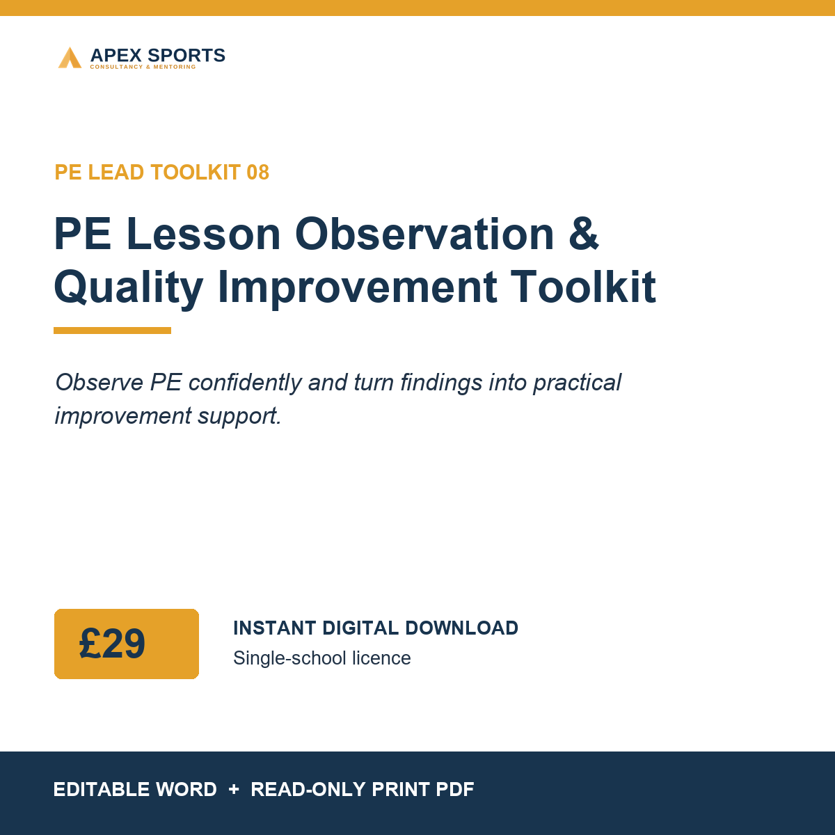 APEX PE Lesson Observation and Quality Improvement Toolkit for constructive primary PE development.