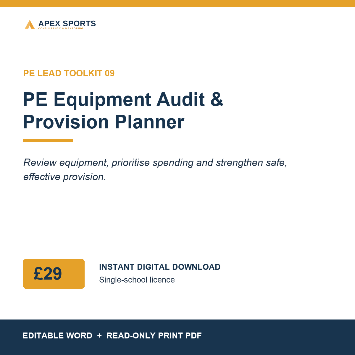 APEX PE Equipment Audit and Provision Planner for safer, better-planned primary PE resources.