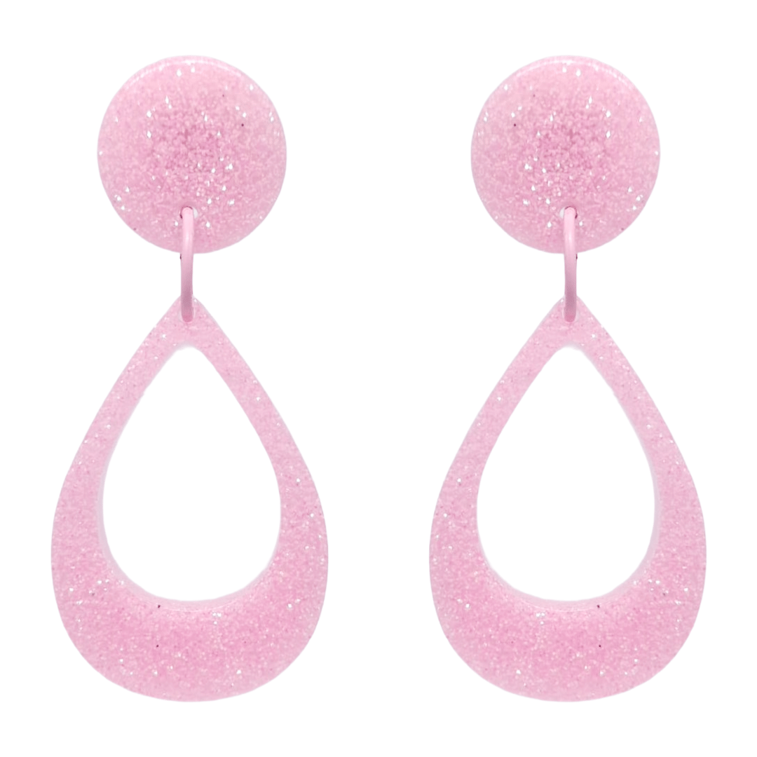 Retro Sixties 1960's Style Open Pink Teardrop Dangle Earrings by Atomic Cat