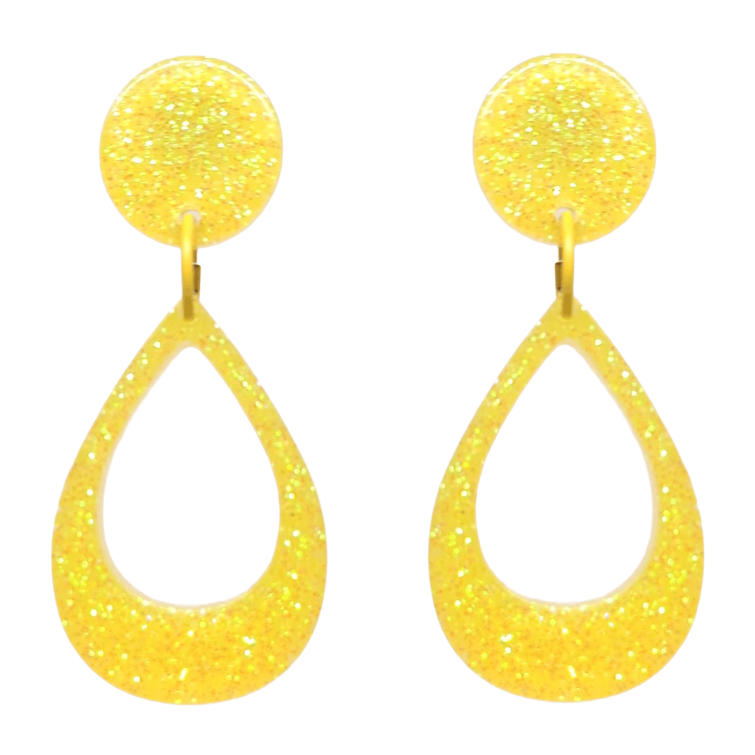Retro Sixties 1960's Style Open Yellow Teardrop Dangle Earrings by Atomic Cat