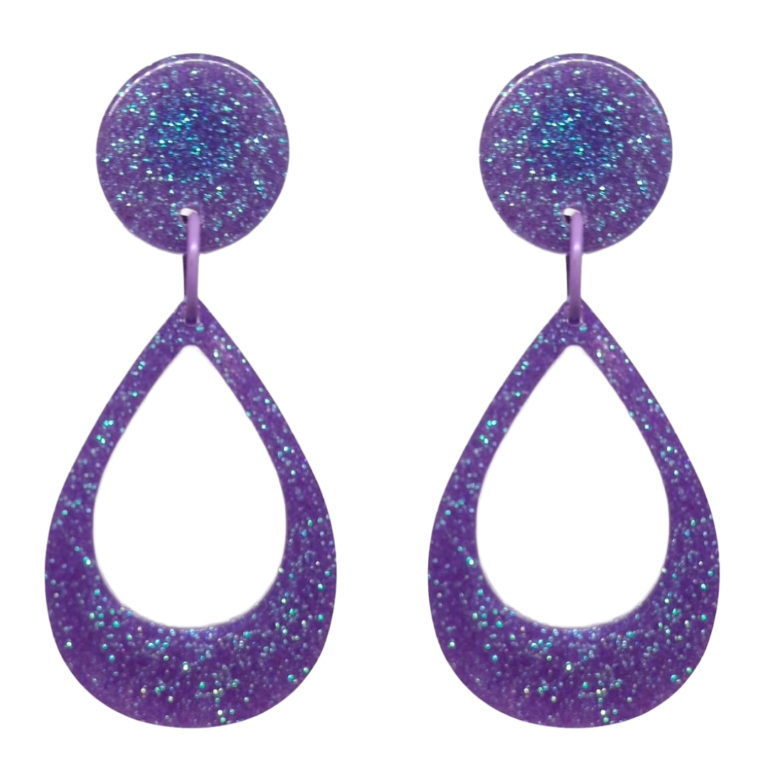 Retro Sixties 1960's Style Open Purple Teardrop Dangle Earrings by Atomic Cat