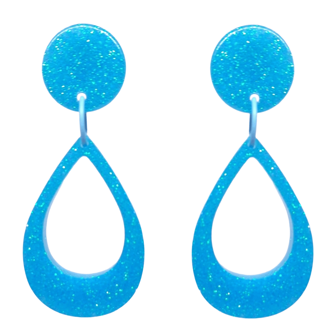 Retro Sixties 1960's Style Open Turquoise Teardrop Dangle Earrings by Atomic Cat