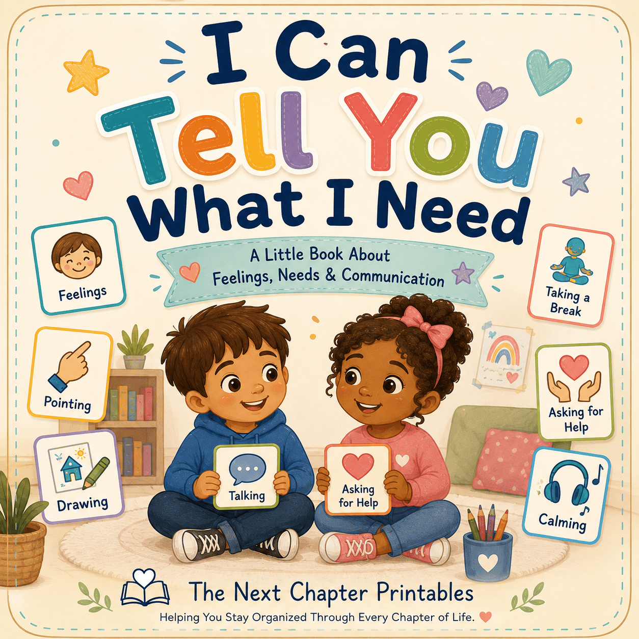 The Next Chapter What I Need printable for children with colorful illustrations and communication prompts