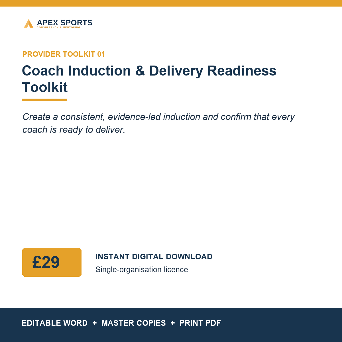 APEX Coach Induction & Delivery Readiness Toolkit digital toolkit for coaches and sport providers.