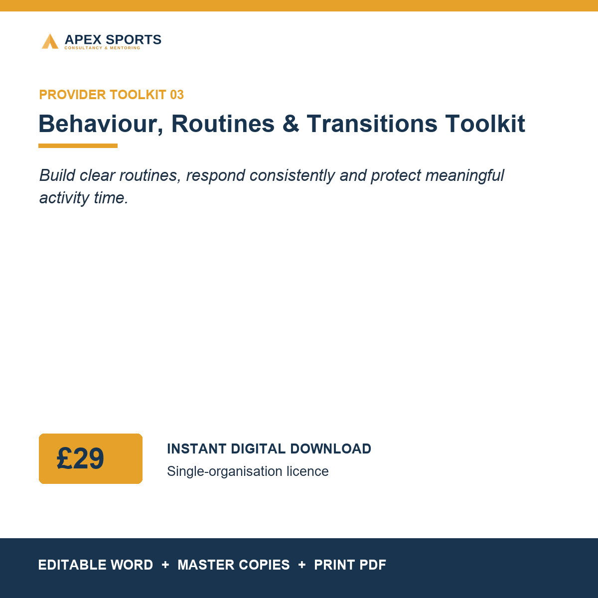 APEX Behaviour, Routines & Transitions Toolkit digital toolkit for coaches and sport providers.