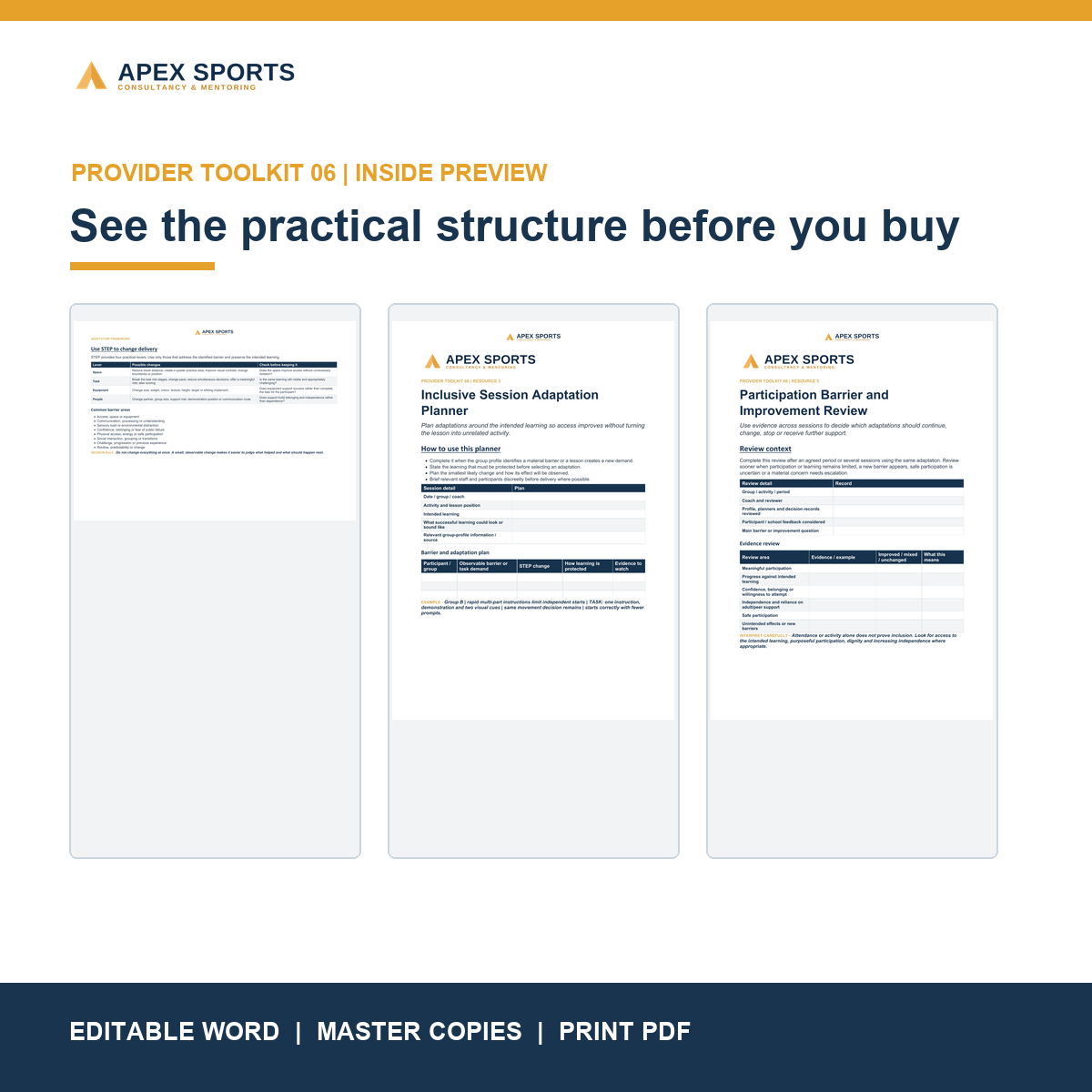 Preview of APEX inclusive coaching guides and adaptation records