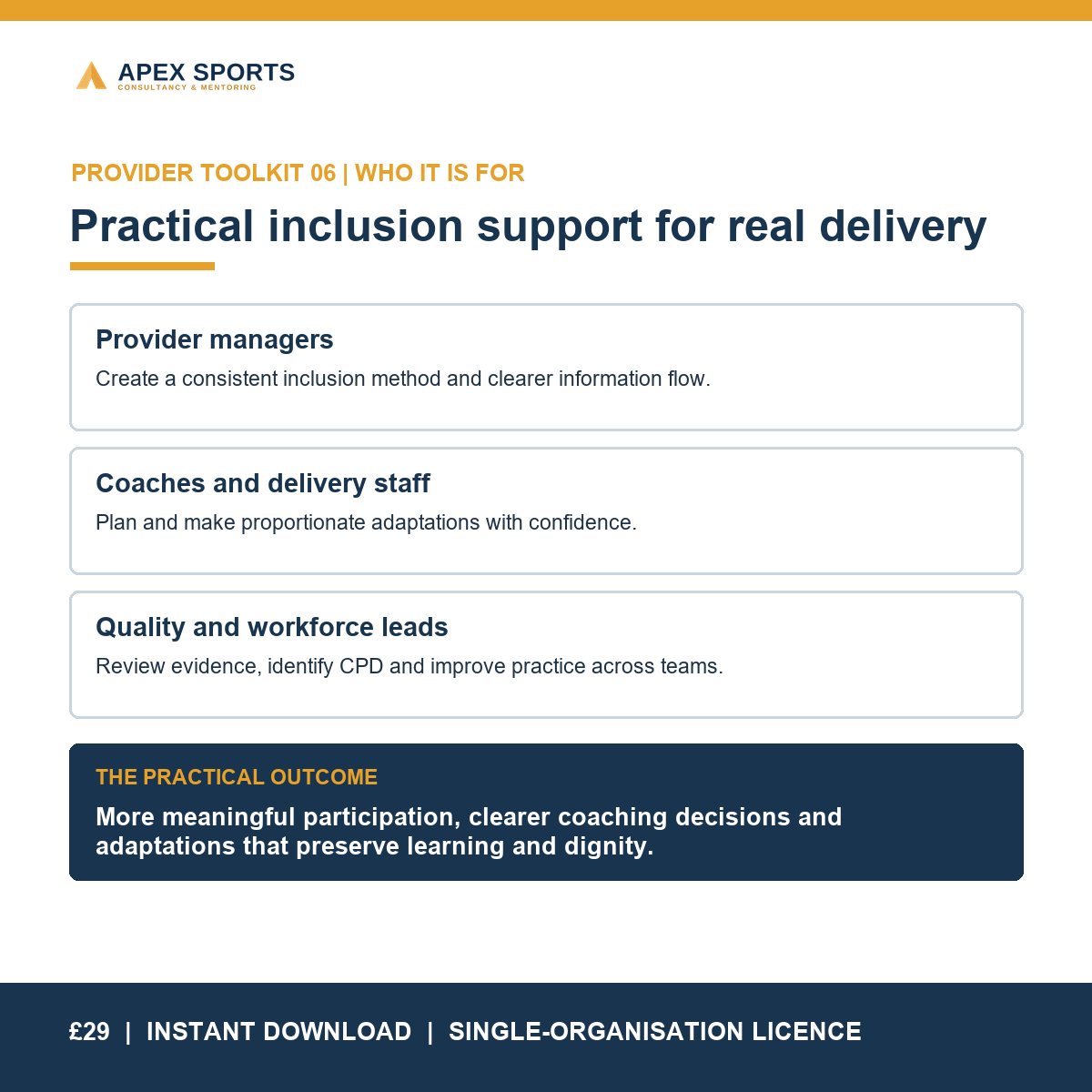 APEX inclusive coaching toolkit for sport providers, managers and coaches