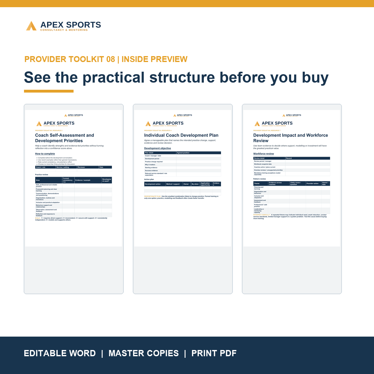 Preview of APEX coach development planning documents