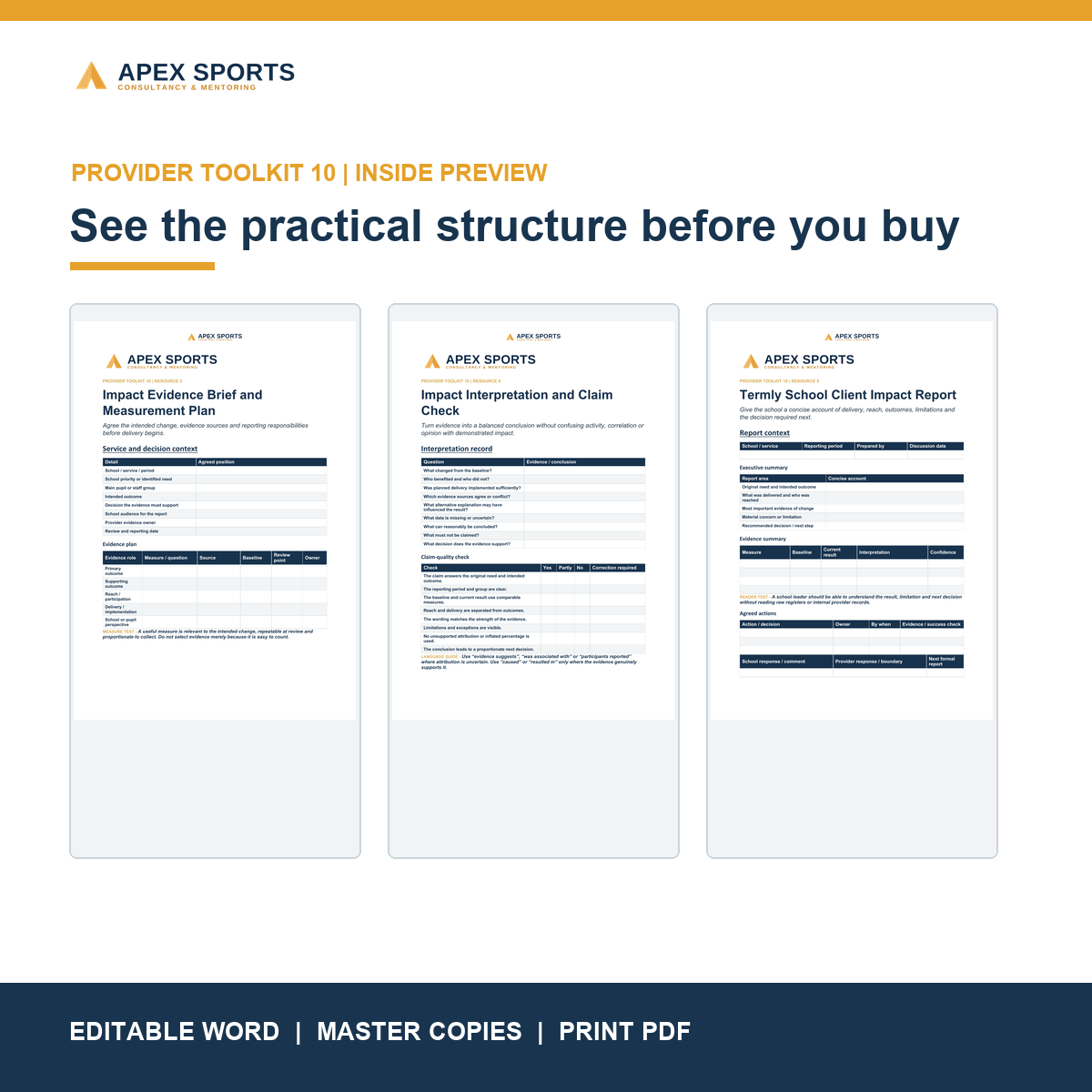Preview of APEX measurement planning and client reporting documents