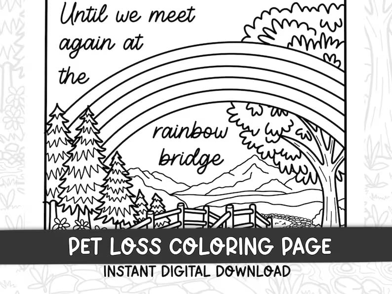 Rainbow Bridge Coloring Page Pet Loss Memorial | Instant Download