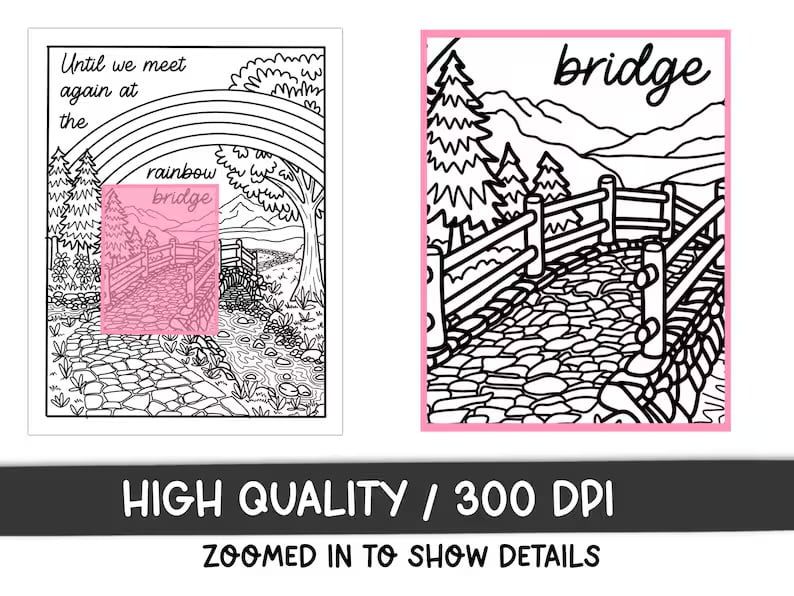 Rainbow Bridge Coloring Page Pet Loss Memorial | Instant Download