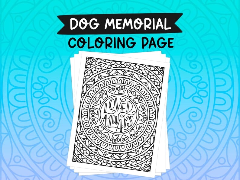 Pet Memorial Coloring Page for Grieving the Loss of a Dog | Instant Download