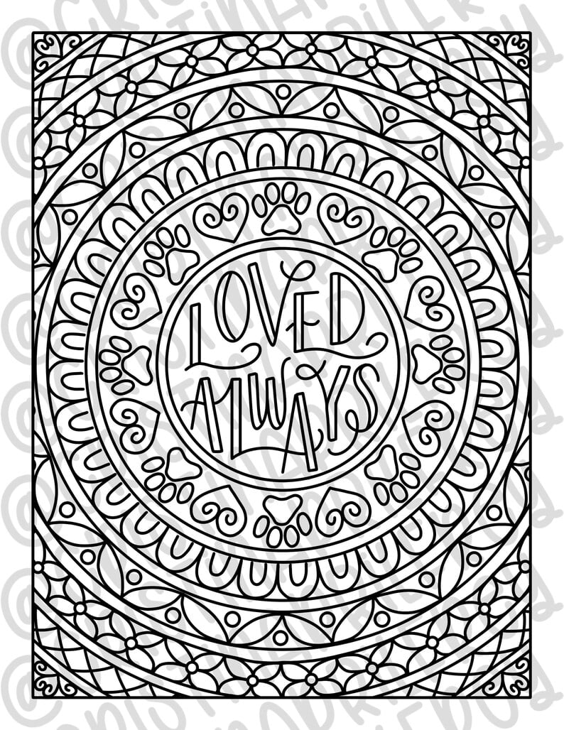Pet Memorial Coloring Page for Grieving the Loss of a Dog | Instant Download | dog mandala