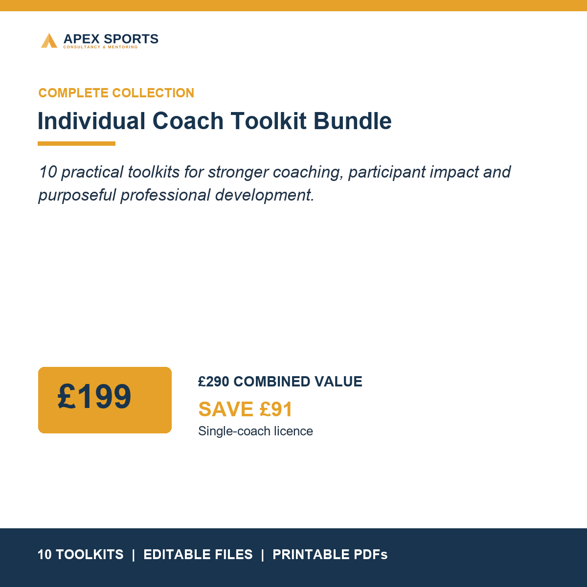 Complete APEX Individual Coach Toolkit Bundle containing ten practical coaching and professional-development toolkits.