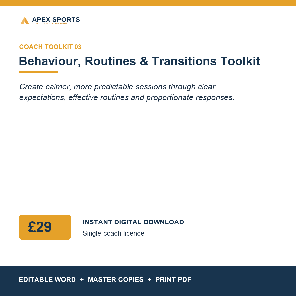 APEX Behaviour, Routines and Transitions digital toolkit for individual coaches.