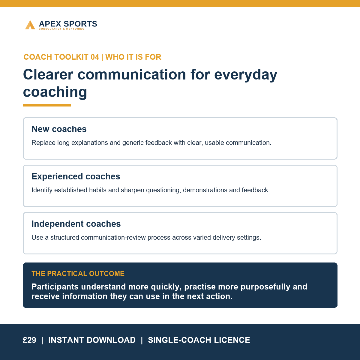 APEX communication-development toolkit for new, experienced and independent coaches.