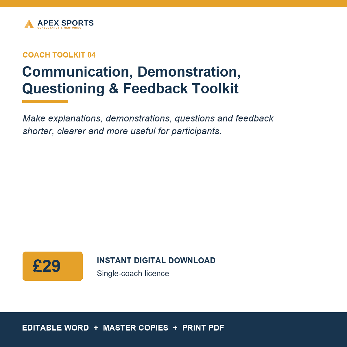 APEX Communication, Demonstration, Questioning and Feedback digital toolkit for coaches.