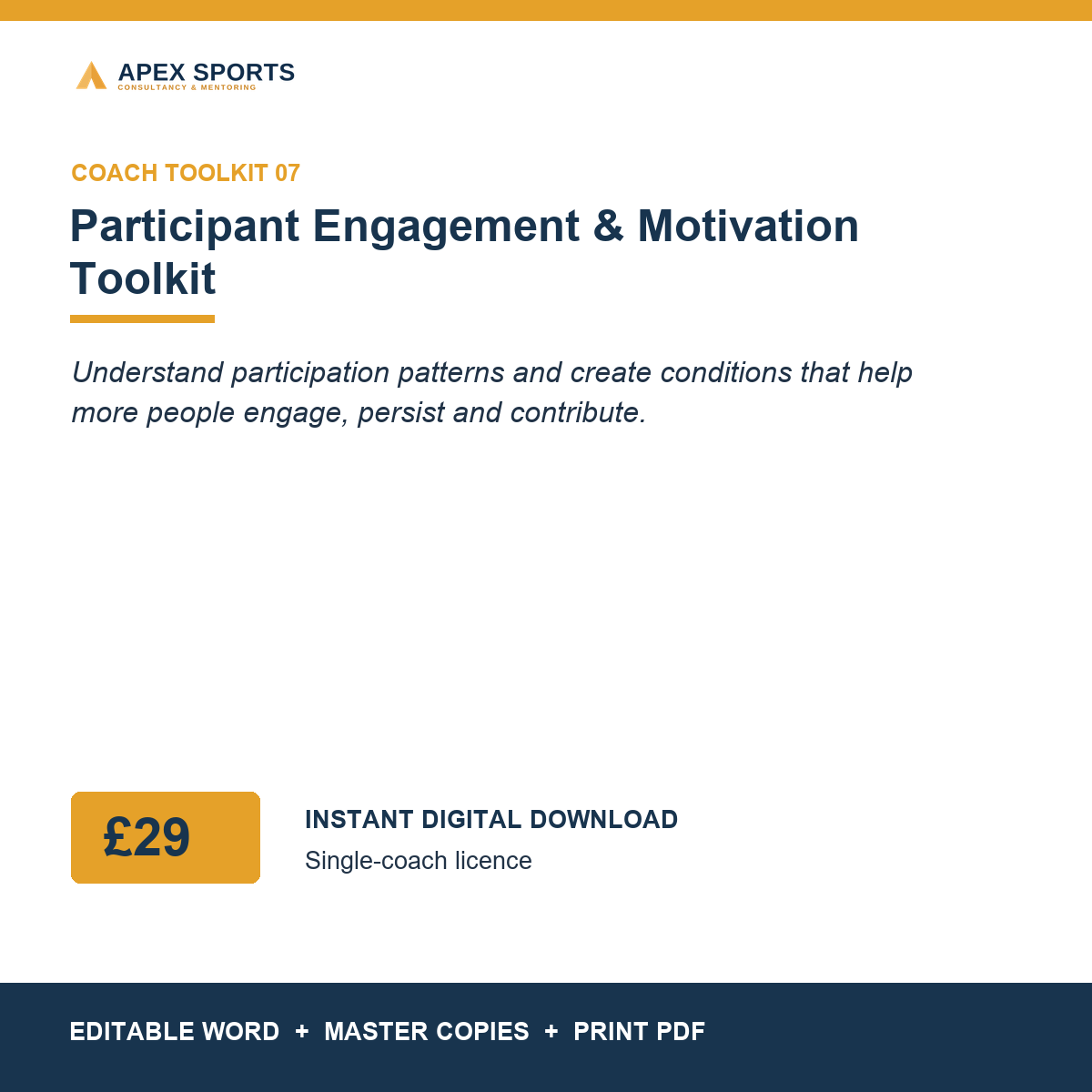APEX Participant Engagement and Motivation digital toolkit for individual coaches.