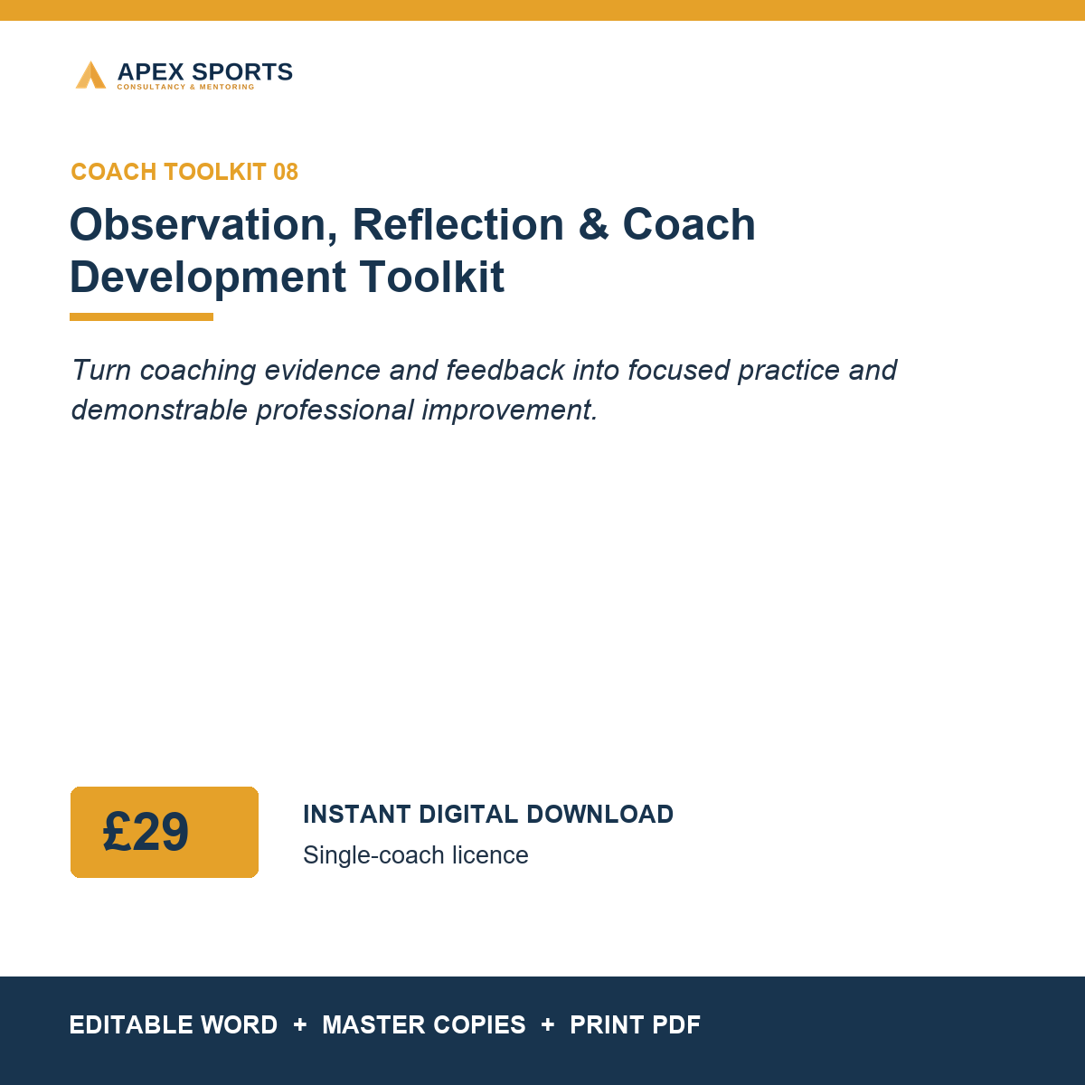 APEX Observation, Reflection and Coach Development digital toolkit for individual coaches.
