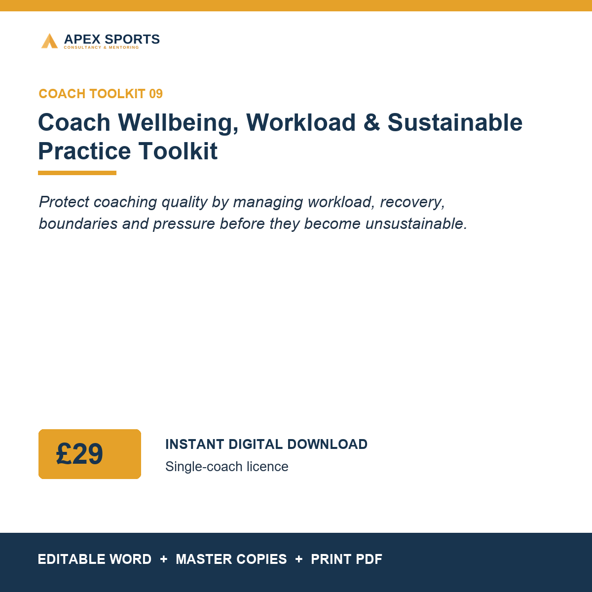 APEX Coach Wellbeing, Workload and Sustainable Practice digital toolkit.