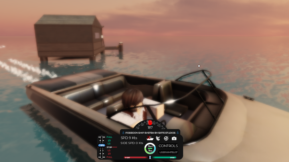 Wooden offshore cabin surrounded by sea