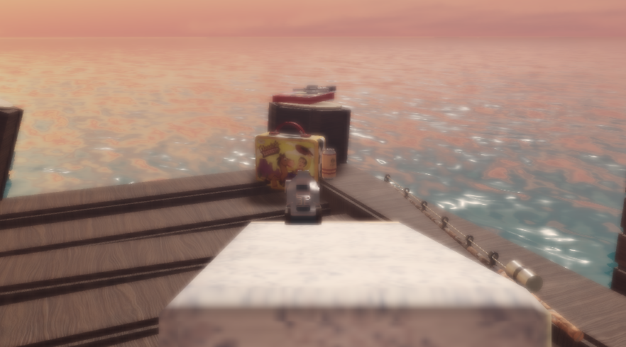 Wooden cabin dock with working jet boat
