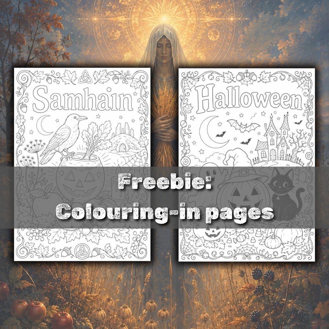 Free printable Samhain colouring-in pages, from the wheel of the year.