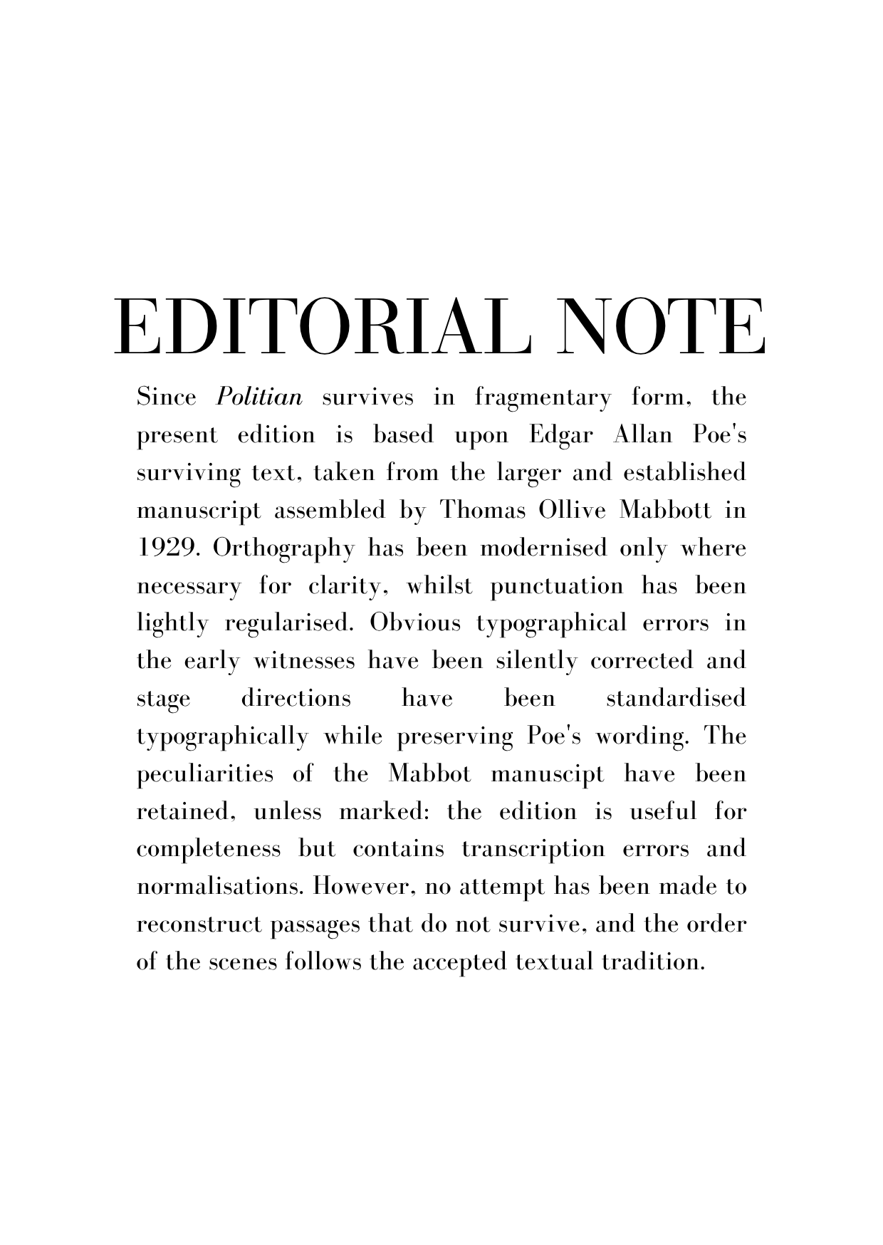 EDITORIAL NOTE POLITIAN