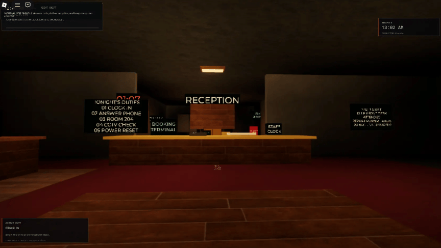 Roblox hotel reception during a night shift
