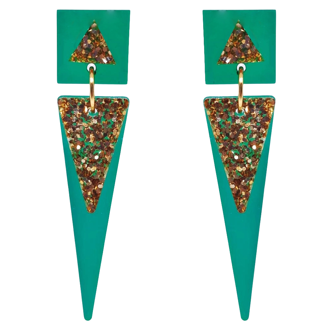 Retro 1970's 70s Disco Glamrock Studio 54 Green Gold Earrings by Atomic Cat