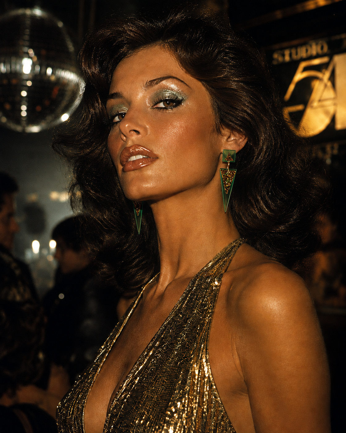 Retro 1970's 70s Disco Glamrock Studio 54 Green Gold Earrings by Atomic Cat