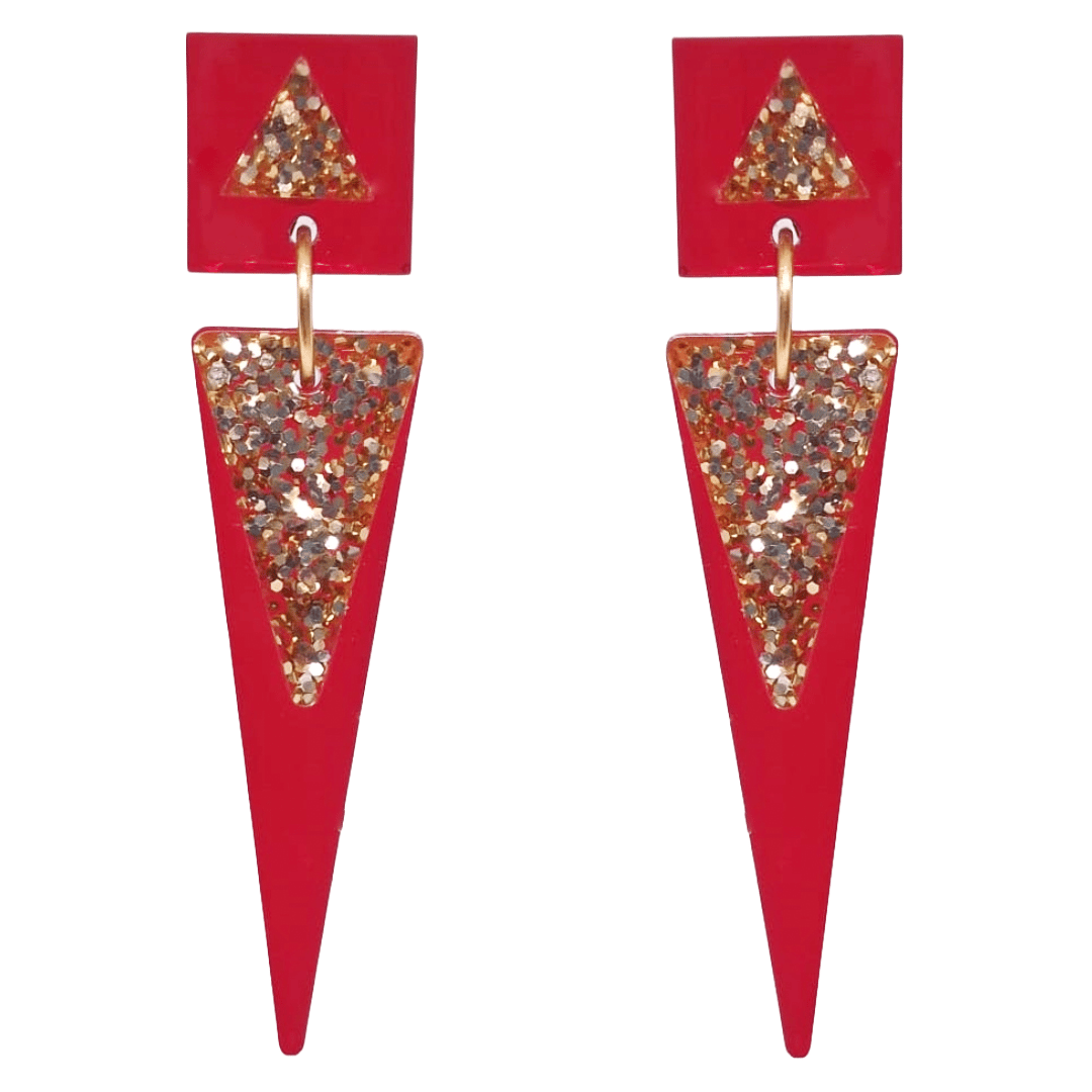 Retro 1970's 70s Disco Glamrock Studio 54 Red Gold Earrings by Atomic Cat