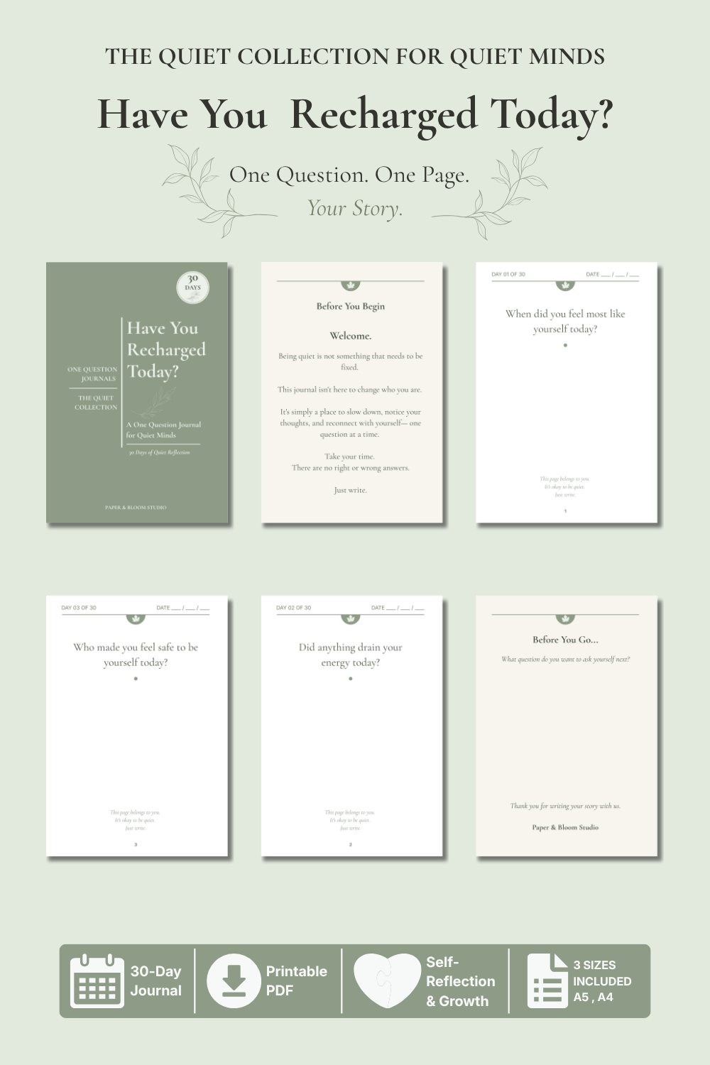 Have You Recharged Today? | 30-Day Self-Reflection Printable Journal