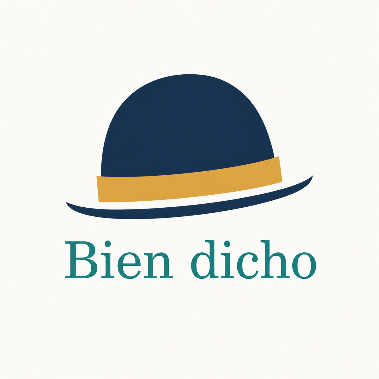 Sombrero azul marino con cinta dorada y texto «Bien dicho» en verde azulado.