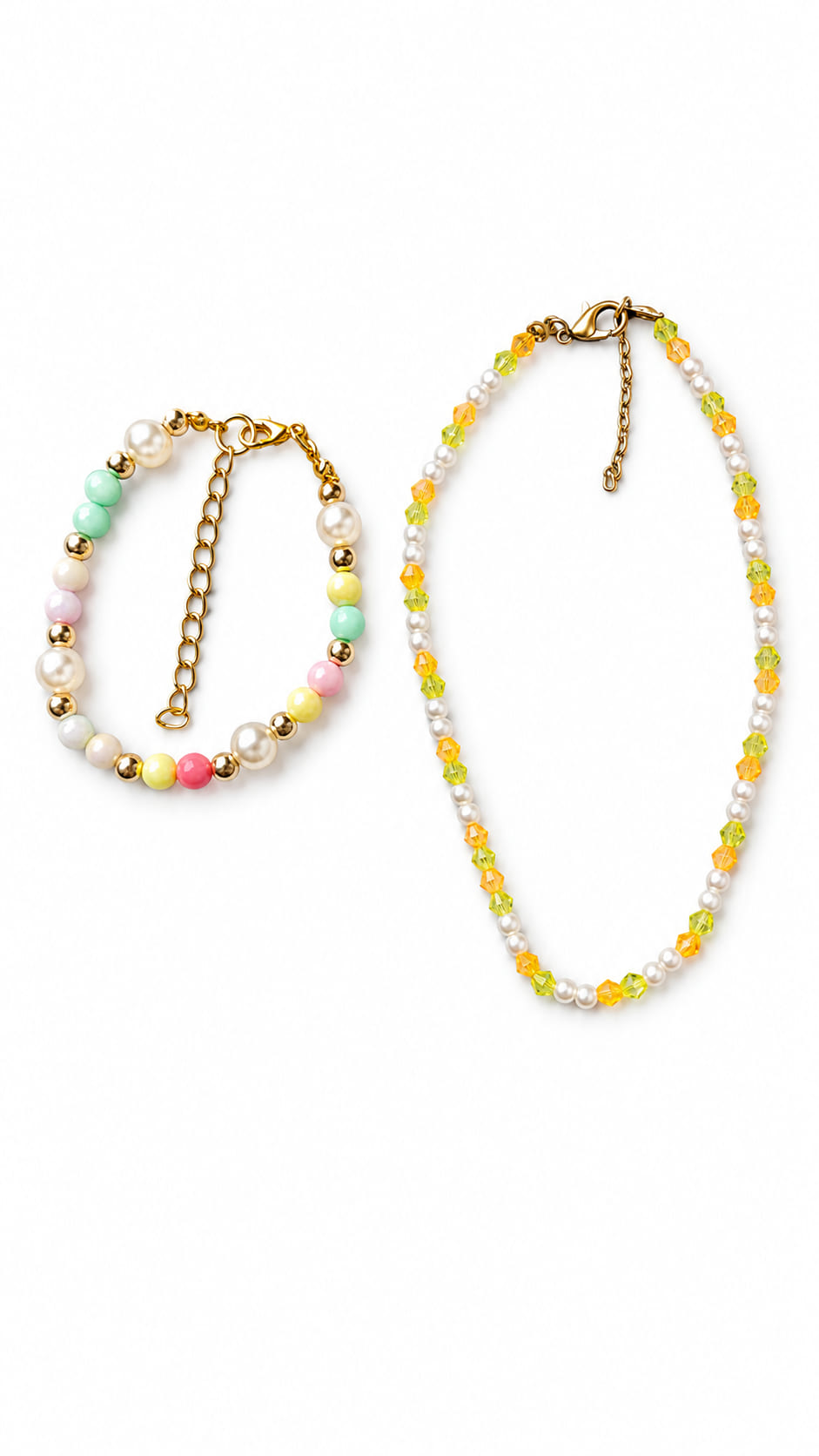 Golden Sunshine handmade pearl and crystal beaded bracelet and anklet set
