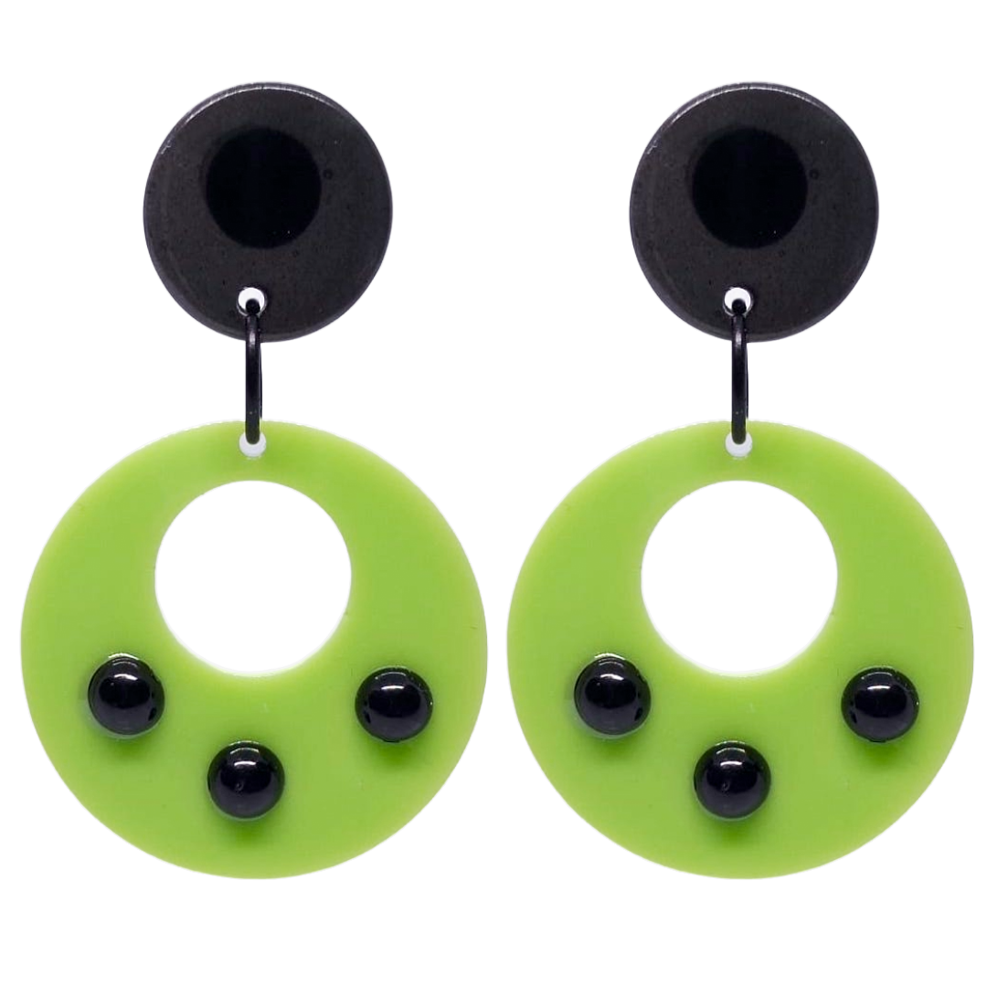 Retro Vintage Style Hoop Earrings Lime Black by Atomic Cat