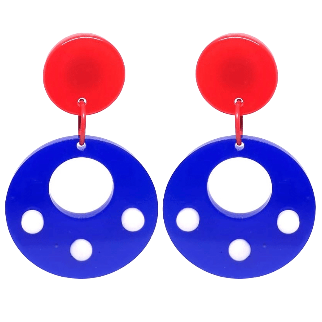 Retro Vintage Style Red White Blue Hoop Earrings by Atomic Cat