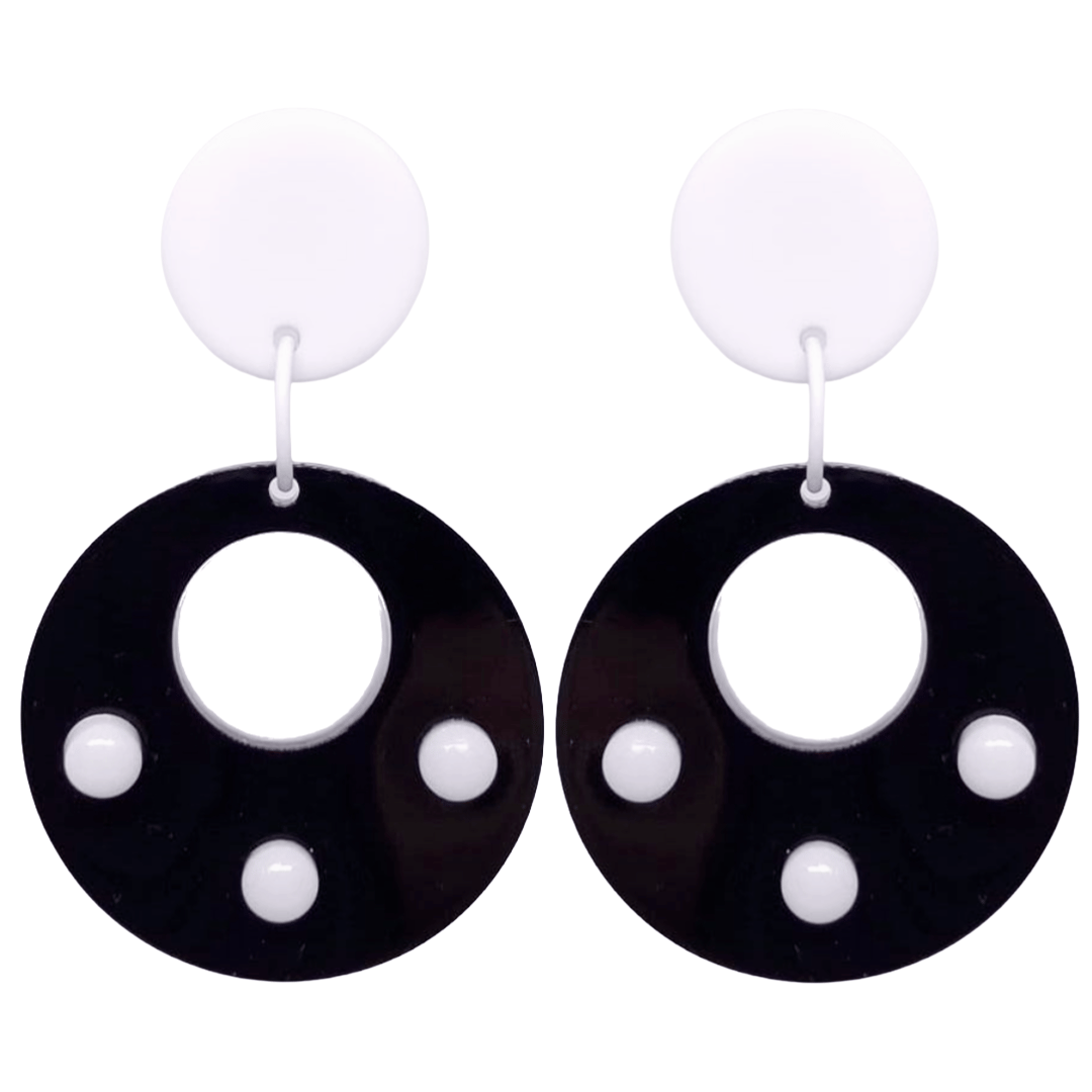 Retro Vintage Style Black White Hoop Earrings by Atomic Cat
