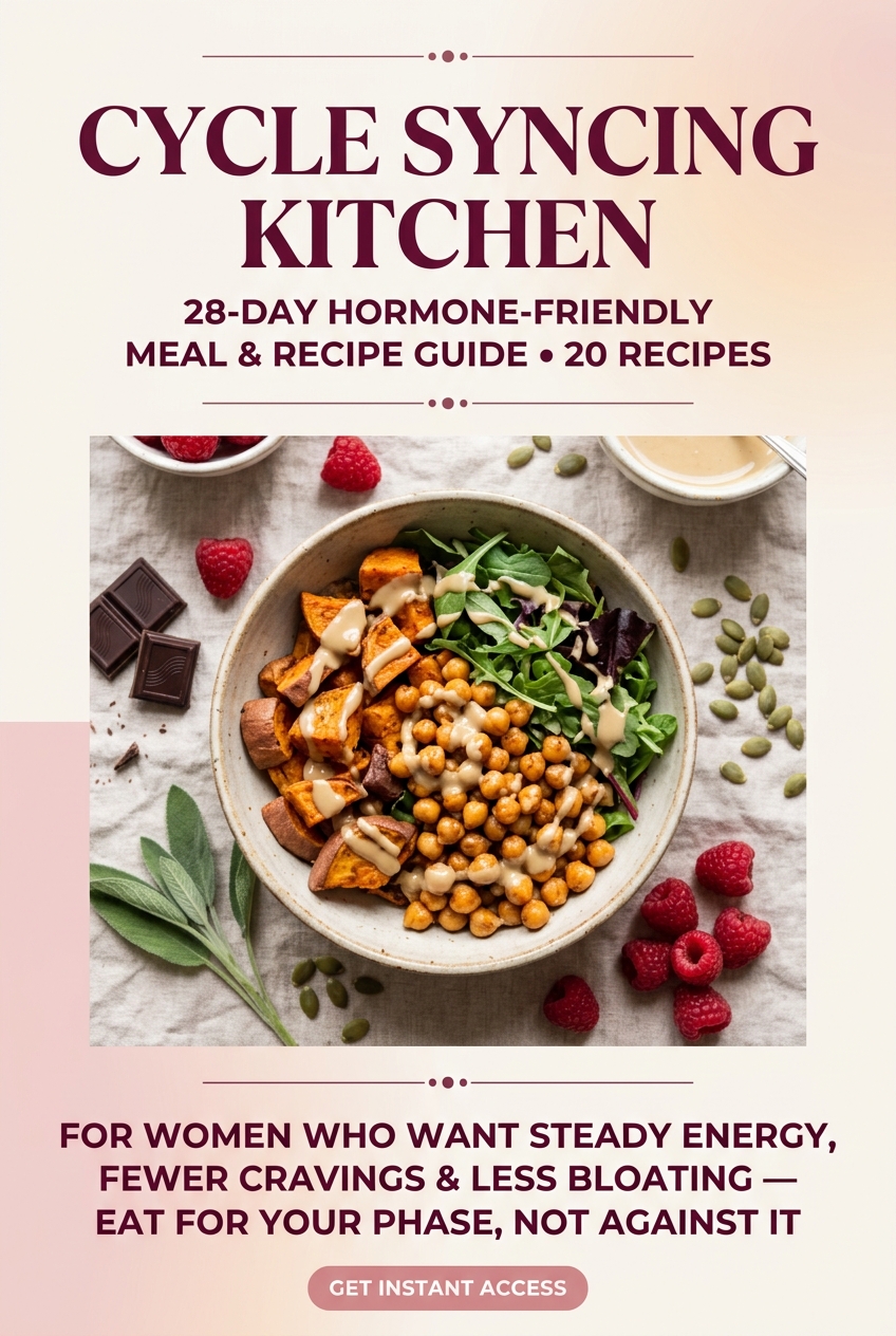 cycle syncing, cycle syncing food chart, hormone balancing foods, eating for your cycle, luteal phase foods, hormone balance meal plan, cycle syncing recipes, period nutrition, seed cycling for hormones, PMS relief foods