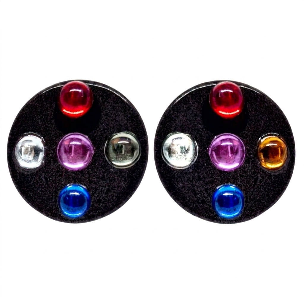 Retro 1980's Black Earrings with colourful Rhinestone studs by Atomic Cat