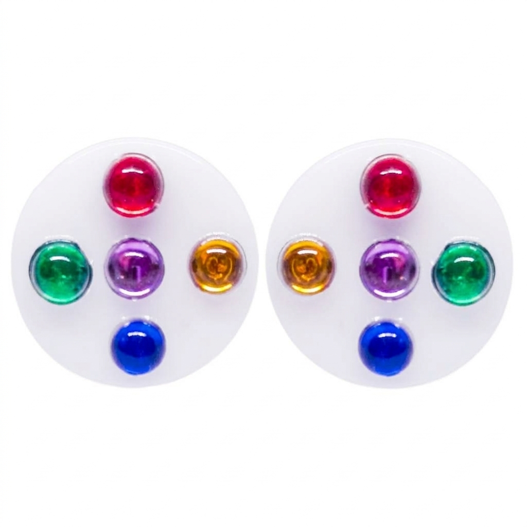Retro 1980's White Earring with Coloured Jewel Studs Atomic Cat