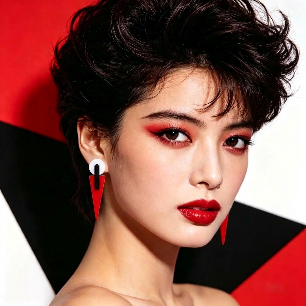Red Black White Geometric Colour block Earrings by Atomic Cat