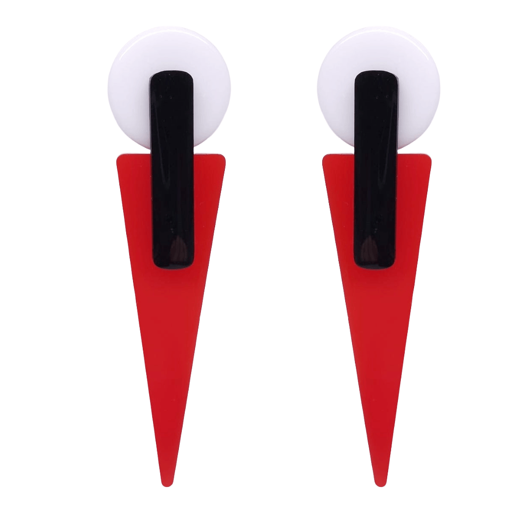 Red Black White Geometric Colour block Earrings by Atomic Cat