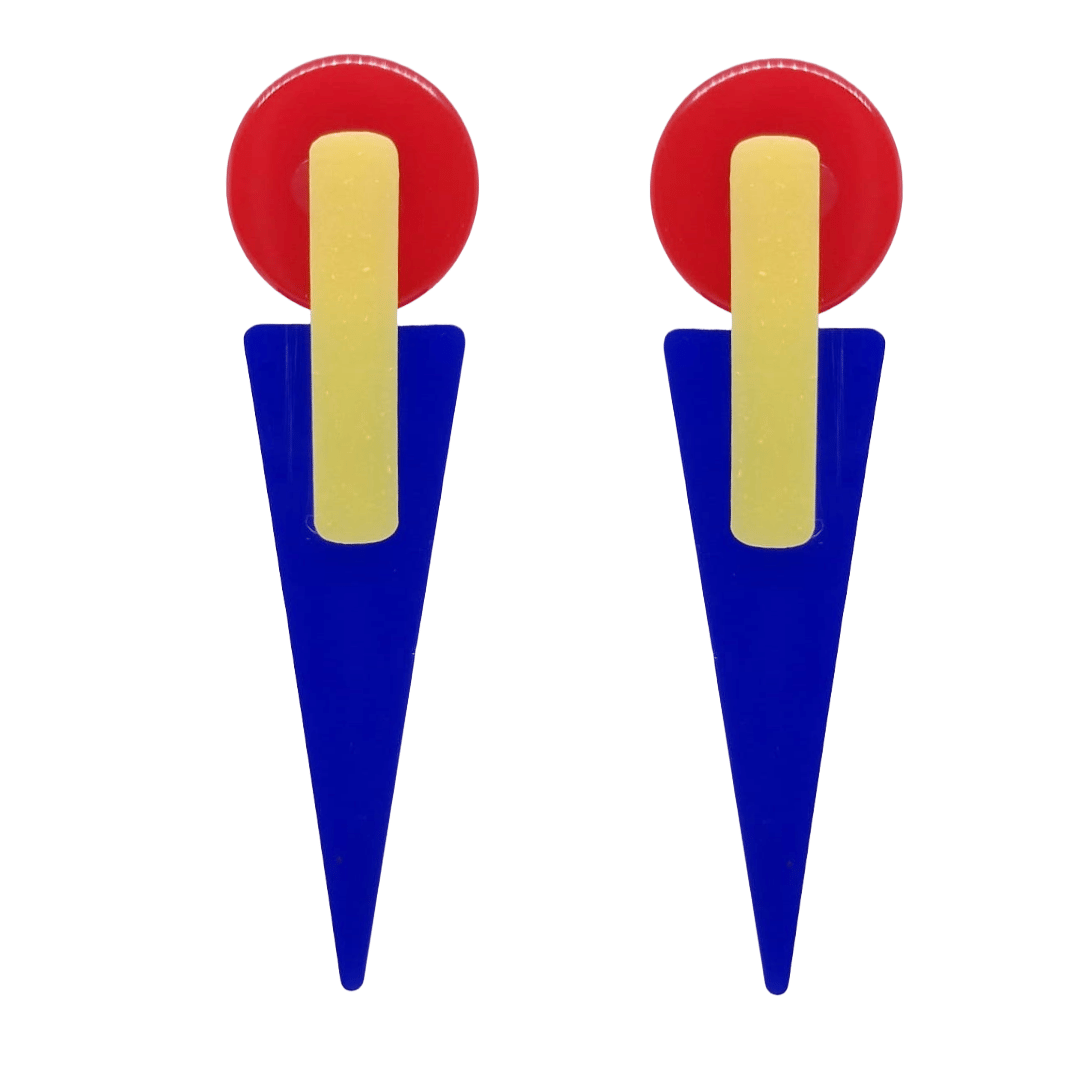Abstract Prism Drop Retro 1980's Style Earring Red Blue Yellow by Atomic Cat