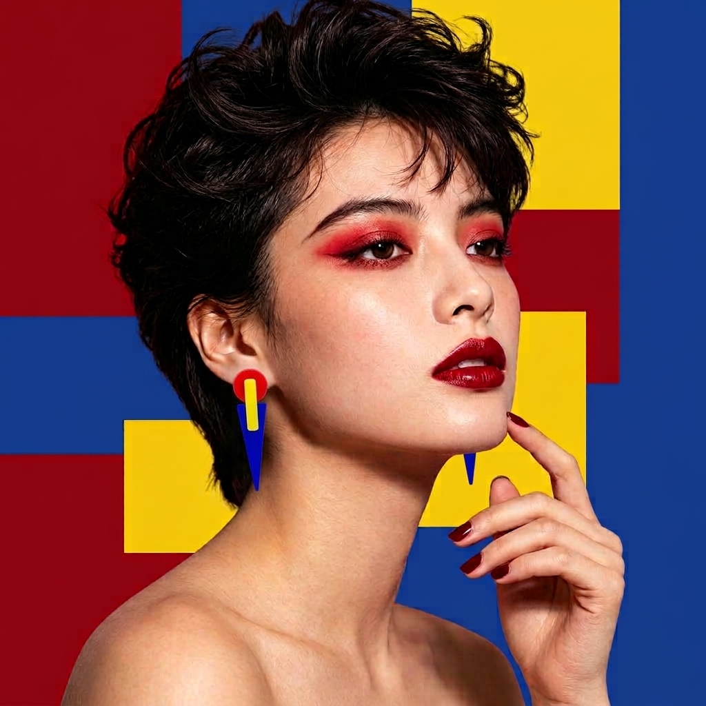 Abstract Prism Drop Retro 1980's Style Earring Red Blue Yellow by Atomic Cat