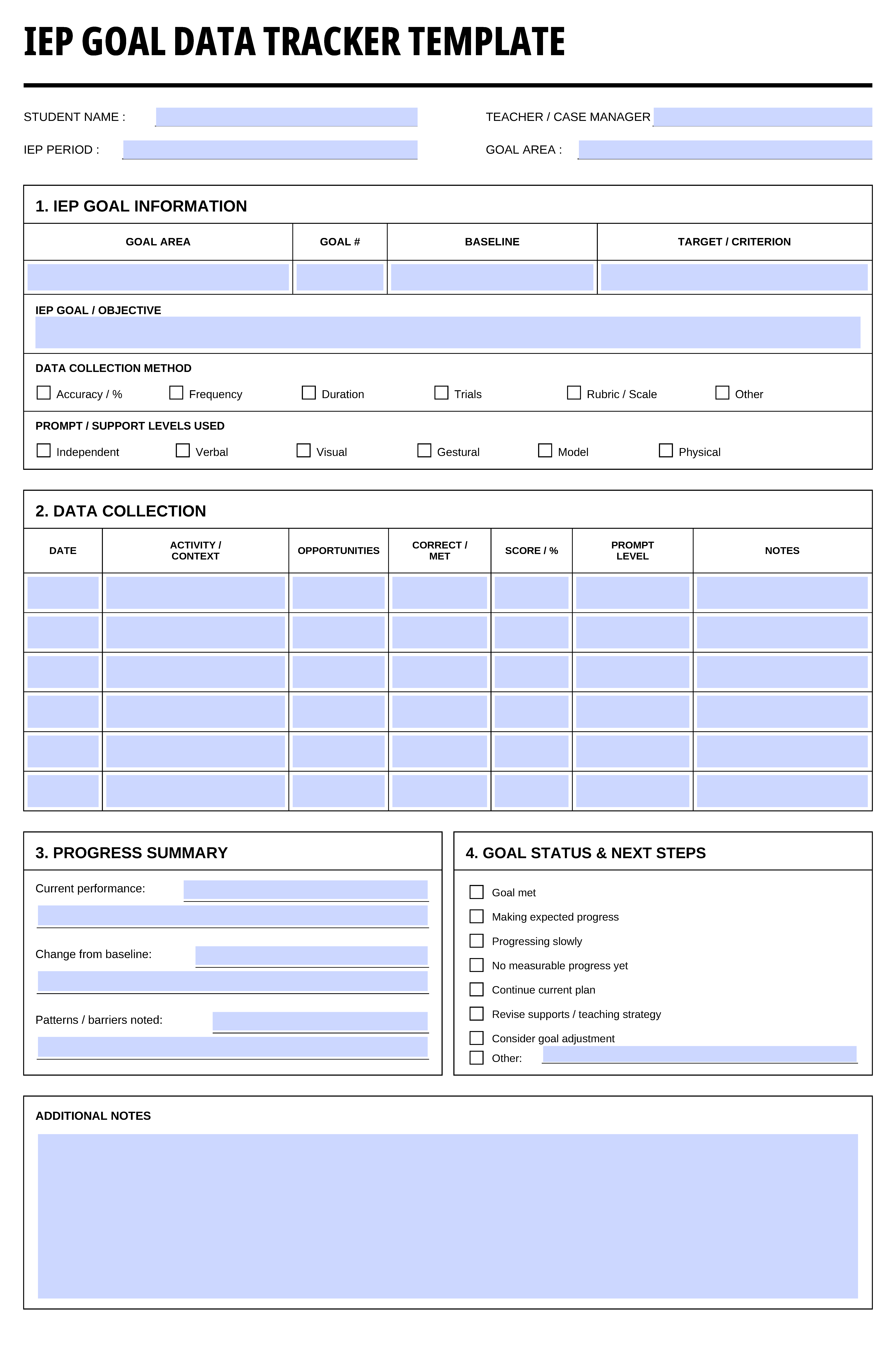 IEP Goal Data Tracker Template free printable