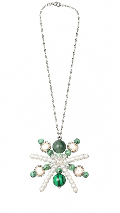 Handmade green gemstone starburst statement necklace on a genuine 925 sterling silver chain.