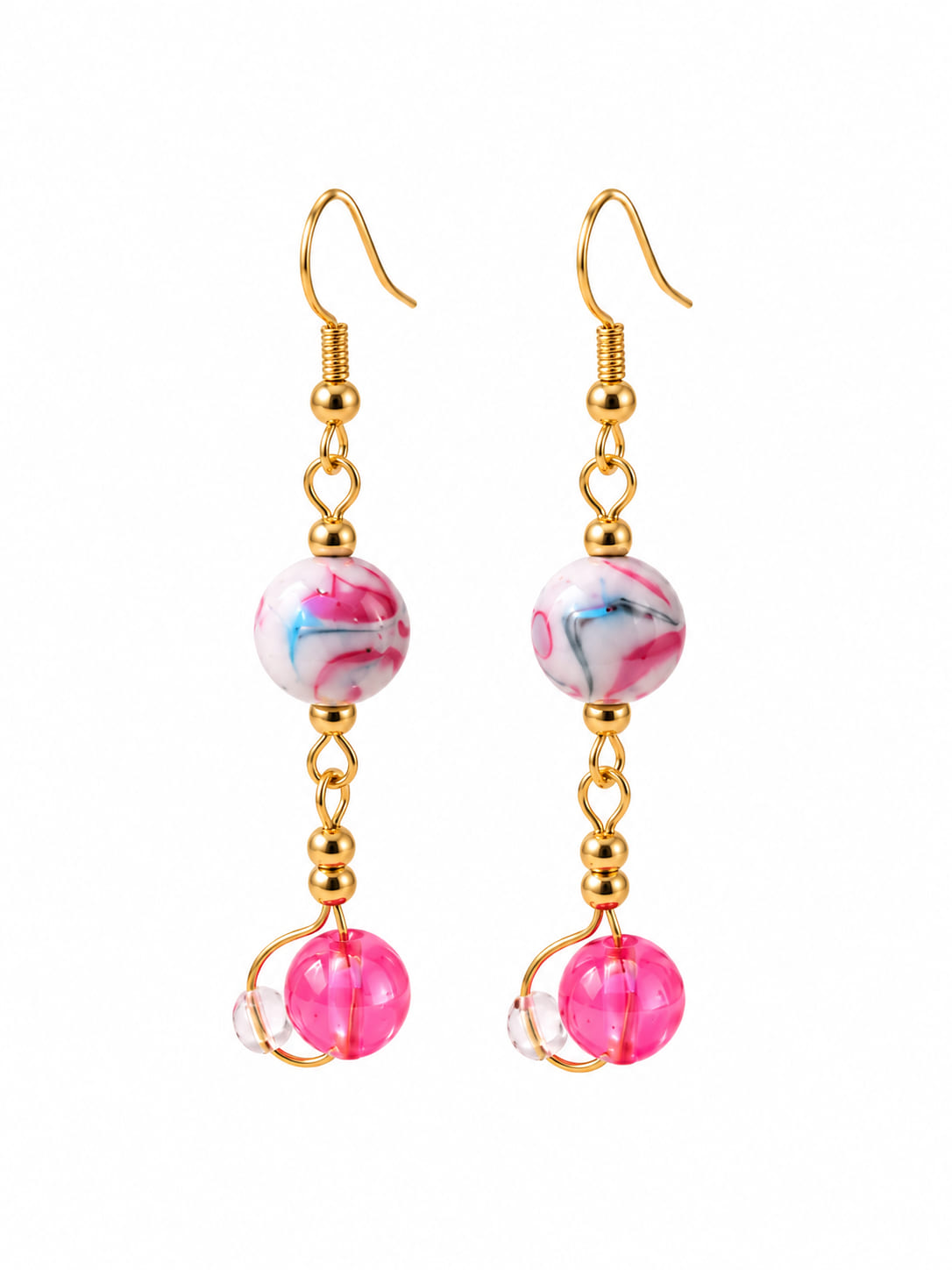 Handmade pink Austrian crystal drop earrings with 18K gold-plated 925 sterling silver hooks